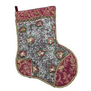 Christmas stocking handmade floral pink purple gold trim embellished sequin READ